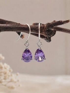 New Small Amethyst Earrings Sterling Silver , February Birthstone